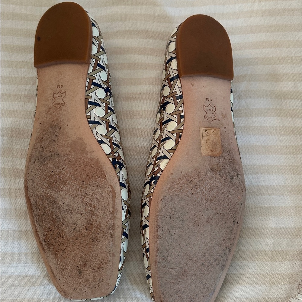 Tory Burch | Georgia Square-Toe Print Leather Ballet Flats (Tan Caning) - Picture 2 of 4